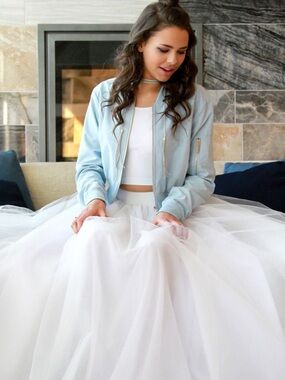 Purple Tulle Maxi Skirt - Elegant Full-Length Tulle Skirt -shown here in white
